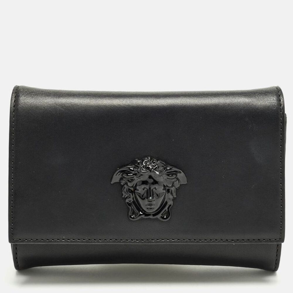 Versace Palazzo Medusa Black Leather Flap Clutch